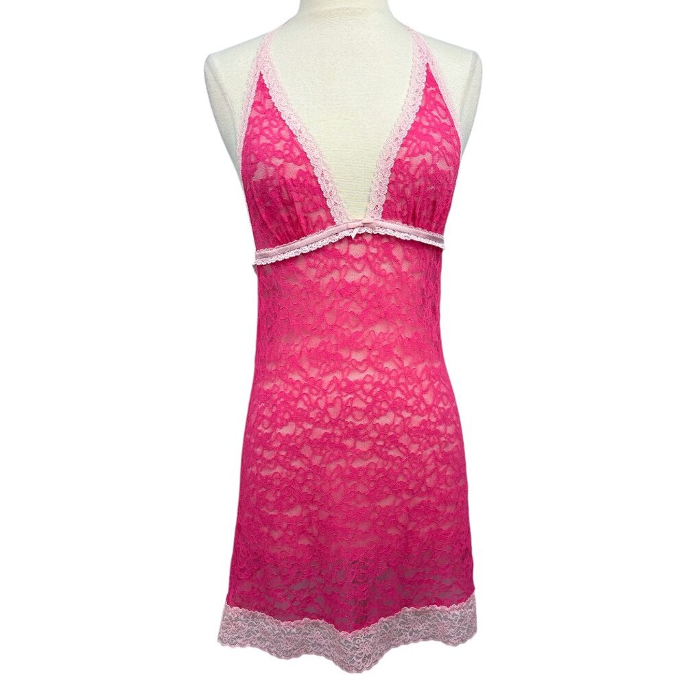 Victoria's Secret The Lacie Pink Lace Backless Lingerie Sheer Dress Size Medium